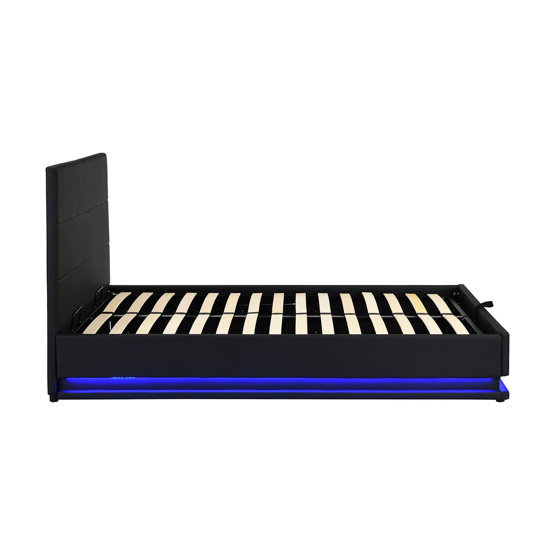 Buxton Faux Leather End Opening Ottoman Storage Bed Frame with Multi-colour LED Light Strip (Black PU)